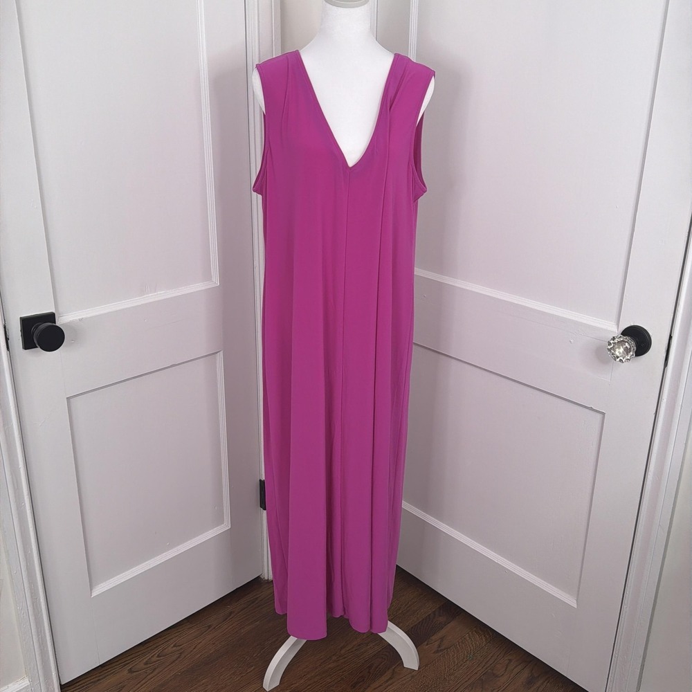 Franne Golde Maxi Dress Womens XXL Fuchsia Essential V-Neck Sleeveless Stretch